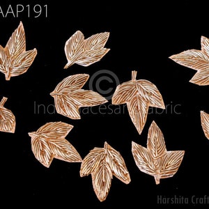 50 Pieces Handmade Appliques, Zardozi Patches, Leaf Embroidered Indian Sewing, Dresses Handcrafted Golden Patch Applique DIY Crafting Supply