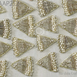 50 Handmade Zardozi Appliques: Beaded Pizza Slice Patches (2.3cm)