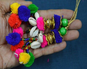 10 Pairs Boho Pom-Pom Tassels (8.89 cm): Tribal Banjara Hair Accessory, Key Charm