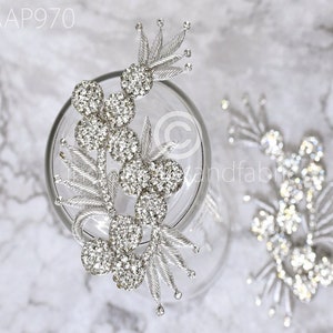 1 Pair Zircon Patches Appliques Beaded Handmade Silver Rhinestone Zardosi Appliques Decorative Dresses Christmas Sewing Supply Decor Bags