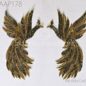 Indian 2 Piece Peacock Patches Wedding Dresses Beaded Appliques Decorative Handmade Sewing DIY Kids Crafting Sewing Accessories Home Décor