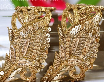 Garniture en or Zardosi faite à la main par la cour DIY Artisanat Embellissements indiens Ceinture de mariée pour robe de mariée Sari