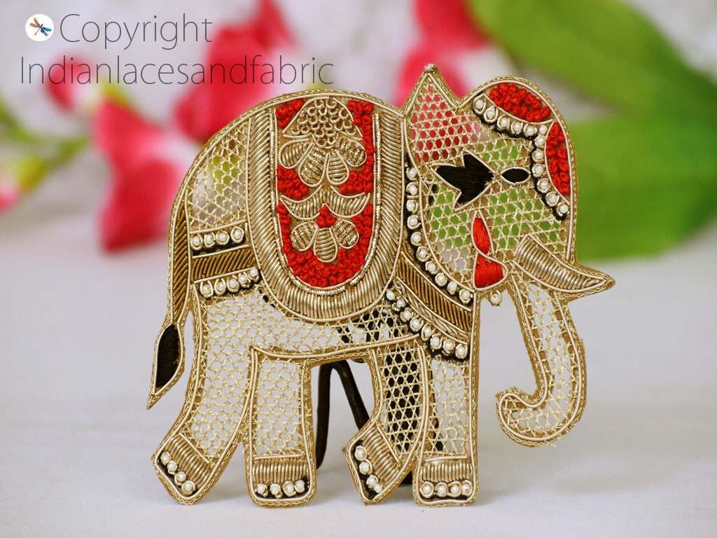 Buy 1 Piece Elephant Gold Zardozi Patches Appliques Dresses