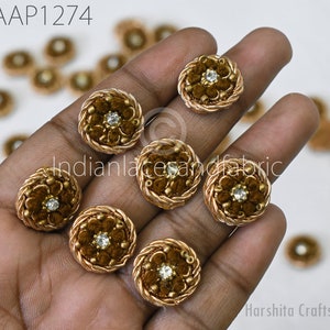Antique Gold 100 Tiny Appliques 1.5 cm | Rhinestone Patch Embellishment Sew on Embroidered Appliques DIY Crafts Accessories Bridal Headband