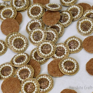 25 Round Applique Patches Zardozi Sewing Handmade Patch Bridal Indian Handcrafted Embellish Headband DIY Crafting Home Decor Cushion Covers