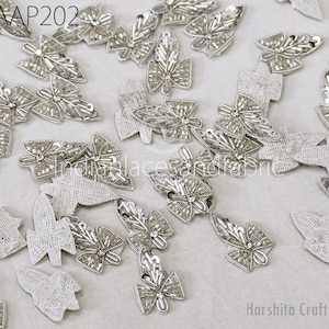 50 pc Handmade Beaded Appliques, Floral Indian Patches, Sewing Wedding Dresses, Handcrafted Beaded Patch, DIY Crafting Supply Embellishment