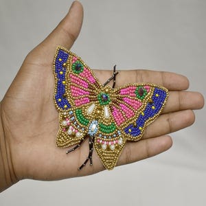 6 Pieces Butterfly Appliques Handmade Patches, Indian Beaded Patch, Embroidered Sewing Thread Decorative Dress Appliques DIY Crafting Supply