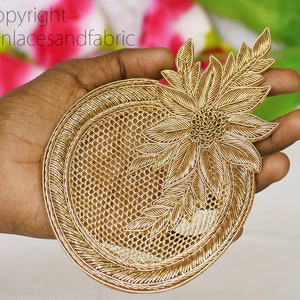2 Stück dekorative Gold Zardozi Aufnäher Applikationen Kleider Faden gestickte indische handgefertigte Applikation Nähen DIY Basteln Nähen