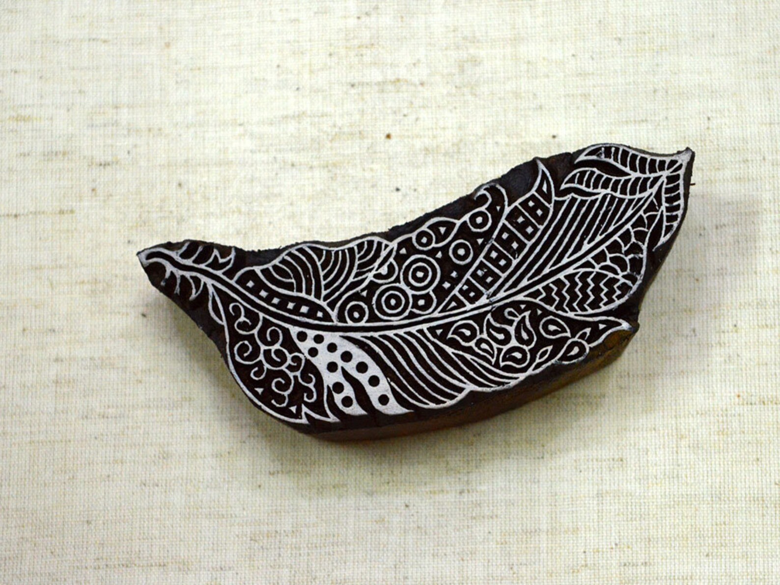 Feather Leaf Wooden Stamp Block Printing Hand Carved Indian Etsy