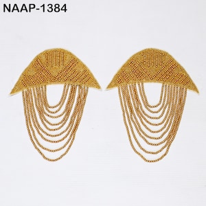 1 Pair Blazer Shoulder Patches with Tassel Chain Suit Epaulet Punk Fringe Beaded Rhinestone Custom Shoulder Badge for Military Costume Party
