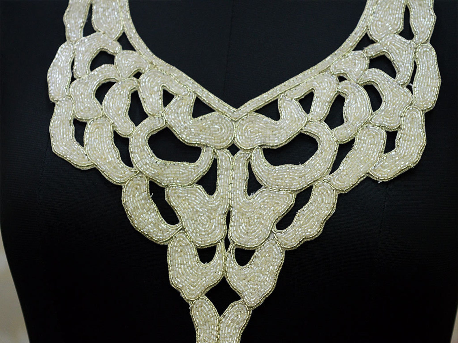 White Beads Decorative Neck Patches Beaded Neckline Patch by 1 Etsy