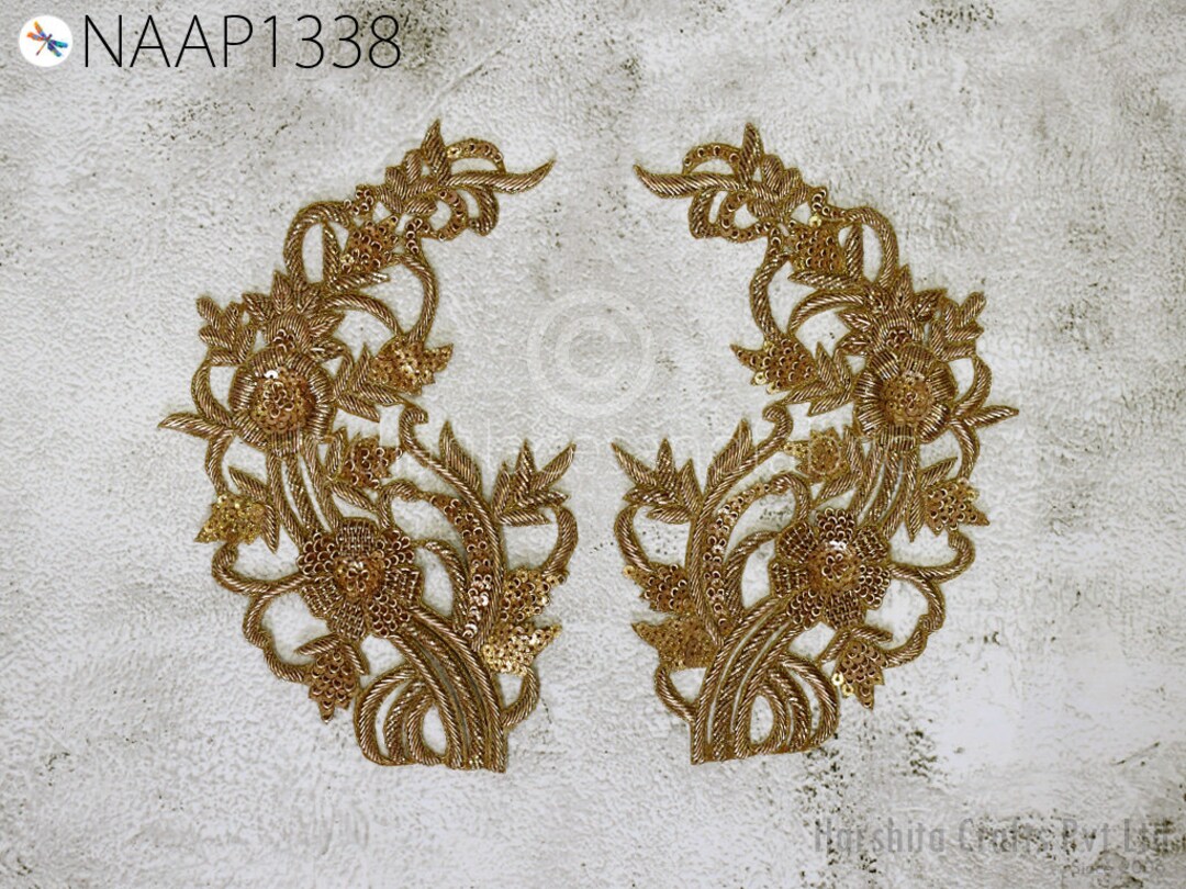 Handmade Neckline Patches Zardosi Gold Neck Patch Decorative Neck