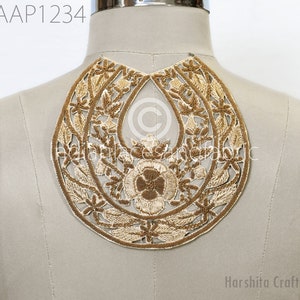 Indian Neckline Patches Handcrafted Sequin Zardosi Gold Decorative Wedding Dresses Neck Patches Embroidery Zardosi Applique DIY Crafting