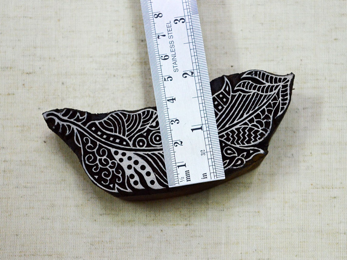 Feather Leaf Wooden Stamp Block Printing Hand Carved Indian Etsy