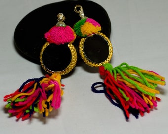 20 Pc Tribal Pom-Pom Tassels: Boho Banjara Key Charm, DIY Crafting