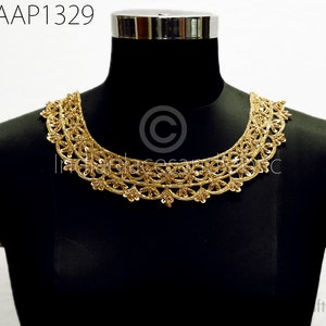 Toppe per scollatura con paillettes dorate fatte a mano, creazioni artigianali, toppe per scollatura per abiti da sposa Zardosi, applicazioni decorative per costumi da sposa fatti a mano