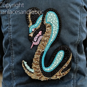 Handcrafted Beaded Cobra Snake Patches Sew on Denim Jackets Shirts Embroidered Backpack Patch DIY Decorative Appliques Crafting Home Decor