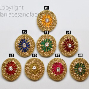 12 Pieces Button Zardozi Handcrafted Indian Embroidered Fancy Hand Embroidery Button Fabric Cloth Covered Embellishment Crafting Sewing
