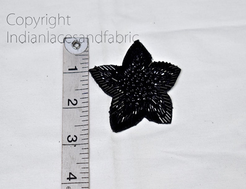 5 Pieces Black Handmade Beaded Floral Indian Patches Appliques Dresses Bugle Beads Applique Decorative Sewing Patches Crafting Sewing