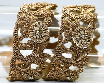 3 Yard Gold Zardozi Trim: Indian Saree Border Lace, Wedding Dress Embellishment