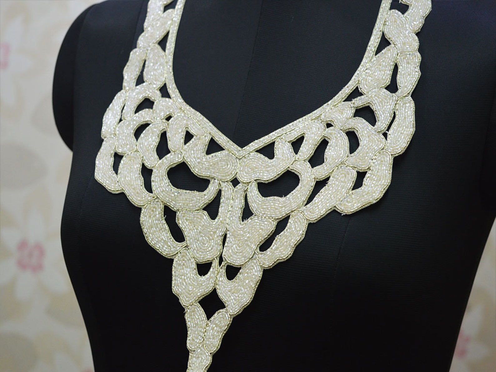 White Beads Decorative Neck Patches Beaded Neckline Patch by 1 Etsy UK