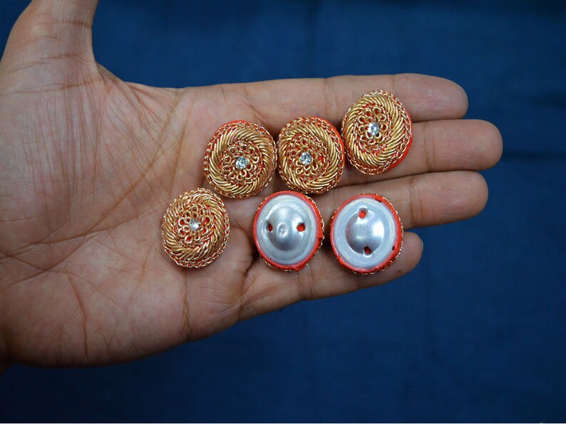 Handcrafted Fabric Button embroidered Sold by 5 Pieces Crafting Sewing Accessories Indian Embellishment Decorative Boutique material button