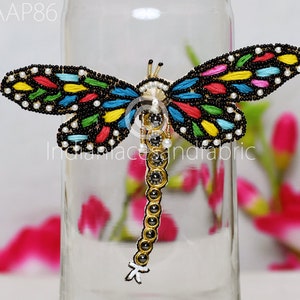 4 Pieces Dragonfly Beaded Appliques & Patches Embroidered Sew on Denim Patch Decorative Embroidery Handcrafted Crafting Accessory Home decor