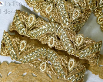 Kundan Zardosi Gold Trim by the Yard Indian Decorative Handmade Saree Border Crafting Sari Embellishments Bridal Belt Sash for Wedding Dress