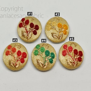 12 Pieces Button Indian Embroidered Handcrafted Collectible Decorative Flower Fabric Buttons Hand Embellished Cloth Covered Button Crafting