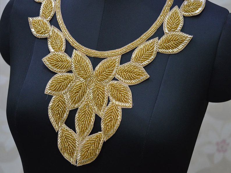Beaded Neckline Patches Indian Decorative Neck Patches Gold Etsy