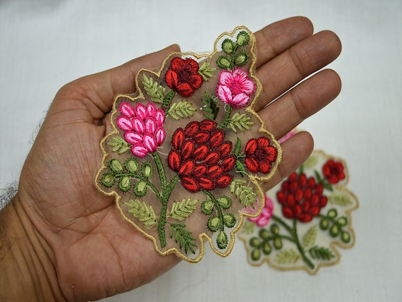 50 Red Floral Embroidered Appliques: Indian Dress Sewing Patches - Etsy