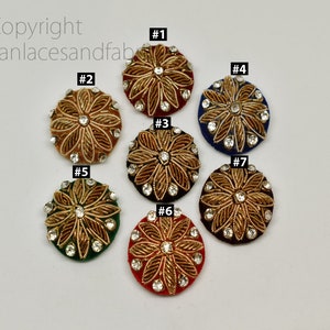 12 Pieces Zardozi Handcrafted and Hand Embroidered Buttons | Decorative Fabric-Covered Sewing Embellishments | Indian Fancy Craft Supplies