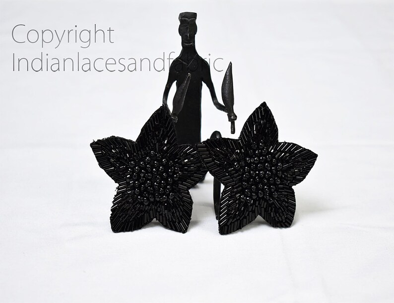 5 Pieces Black Handmade Beaded Floral Indian Patches Appliques Dresses Bugle Beads Applique Decorative Sewing Patches Crafting Sewing
