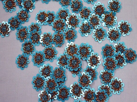 50 Tiny Turquoise Flower Beaded Appliques Indian Embroidery | Etsy