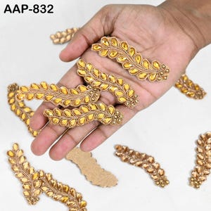 25 Pcs Golden Zardozi Appliques | Handcrafted Indian Embellishments | Beaded Embroidery Patches for Costumes, Lehenga, Wedding Dress, Sewing