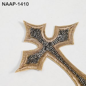 2 Pc Handmade Zardozi Cross Applique – Gold & Silver Religious Embroidery Patch – Christian Church Vestment, Altar Cloth, Robe Decoration