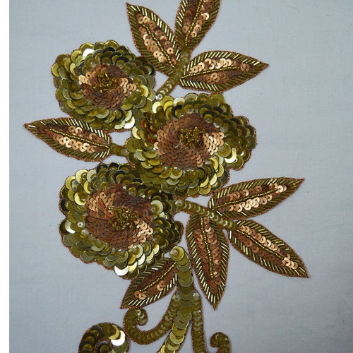Gold Indian Patches Appliques Dresses Handmade Floral Thread Etsy India