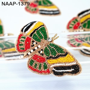 4 Pc Beaded Butterfly Appliques 8 cm – Handmade Embroidered Patches for Dresses, Upcycling, Crafting, DIY Decor – Indian Sew-On Accessories