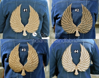 Gold Angle Wings Handcrafted Beaded Patches Beaded Embroidered DIY Sew on Denim Patch Decorative  Appliques Crafting Cushions Applique Bags