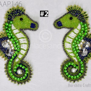 1 Pairs Sea Horse Beaded Patches Appliques Dresses Embroidered Indian Decorative Handmade Sewing DIY Crafting Sewing Accessories Home Décor