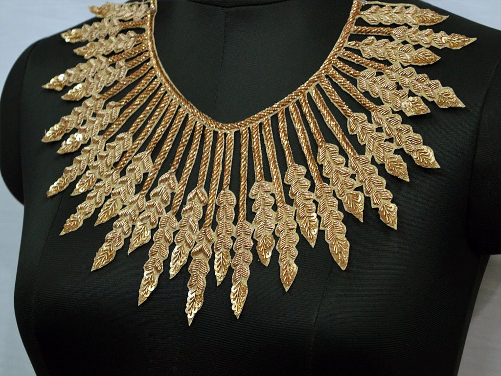 1 Pc Crafting Zardosi Gold Neck Patches With Sleeves Neckline Patch Handcrafted Indian Decorated Embroidered Decorative Applique for Decor Etsy
