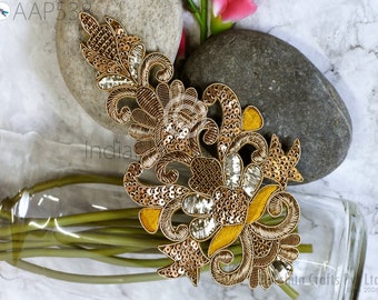 Decorative Floral Gold Applique Embroidered Indian Sewing Dresses Patches Appliques Handmade DIY Crafting Supply Beaded Cushions Patches