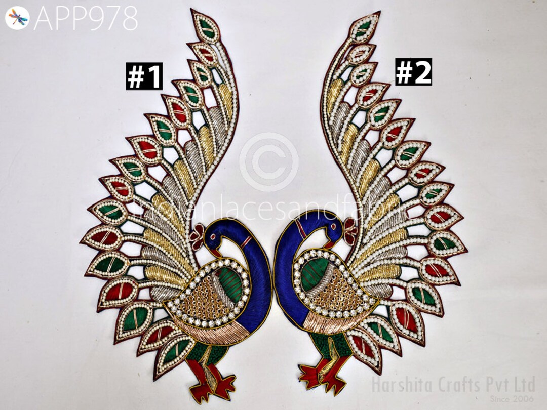 Buy 2 Piece Peacock Appliques Patches Handmade Zardozi Decorative