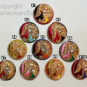 12 Pieces Button Handcrafted Indian Zardozi Embroidered Sequins Hand Embroidery Decorative Button Fabric Cloth Covered Embellishment Sewing