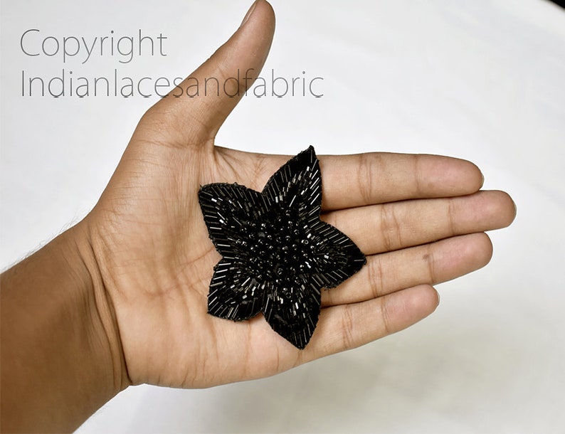 5 Pieces Black Handmade Beaded Floral Indian Patches Appliques Dresses Bugle Beads Applique Decorative Sewing Patches Crafting Sewing