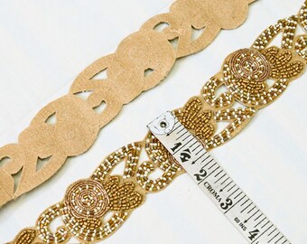 3 Yard Antique Gold Beaded Zari Work Indian Trim: 1.5-inch Embroidered Sari Border