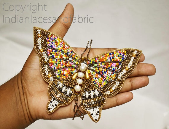 10 pcs Sequined Beaded Butterfly Iron On Patches Embellishments Trims  Copper