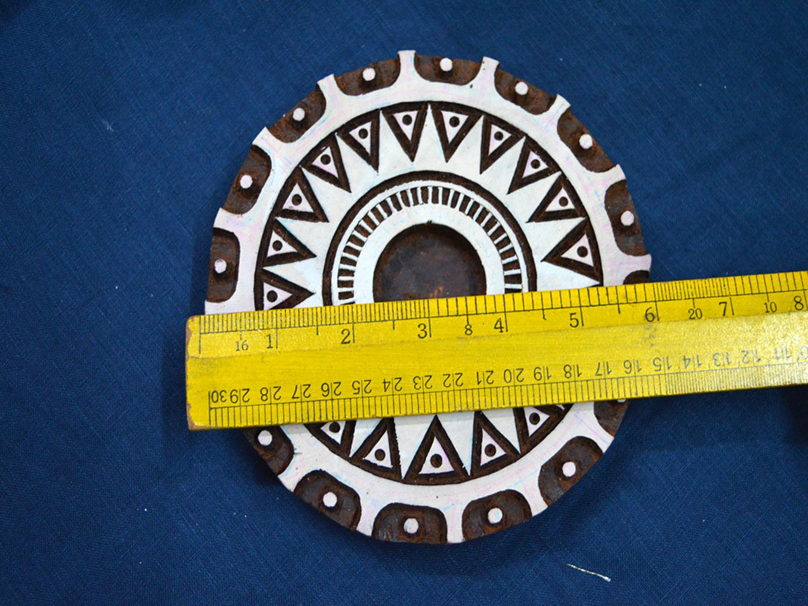 Circular Round Wood Block Art Textile Printing Candle Stand Etsy