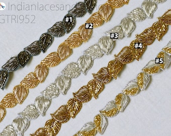 Goldfarbener Zardozi-Perlenbesatz von der Werft, indische handgefertigte Sari-Bordüre, DIY-Bastelbänder, Sari-bestickte handgefertigte
