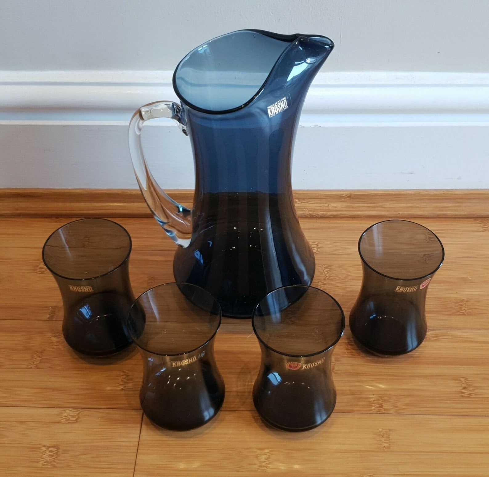 1970s Krosno Glass Pitcher Jug And 4 Glasses Jaffe Rose Made Etsy